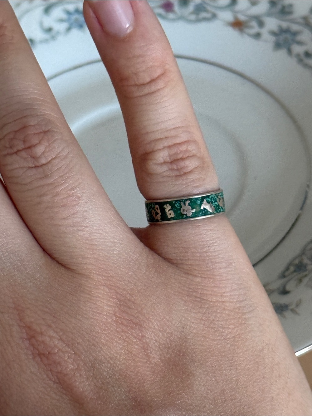 Vintage blue 925 Sterling Silver Enamel Band Ring size 5